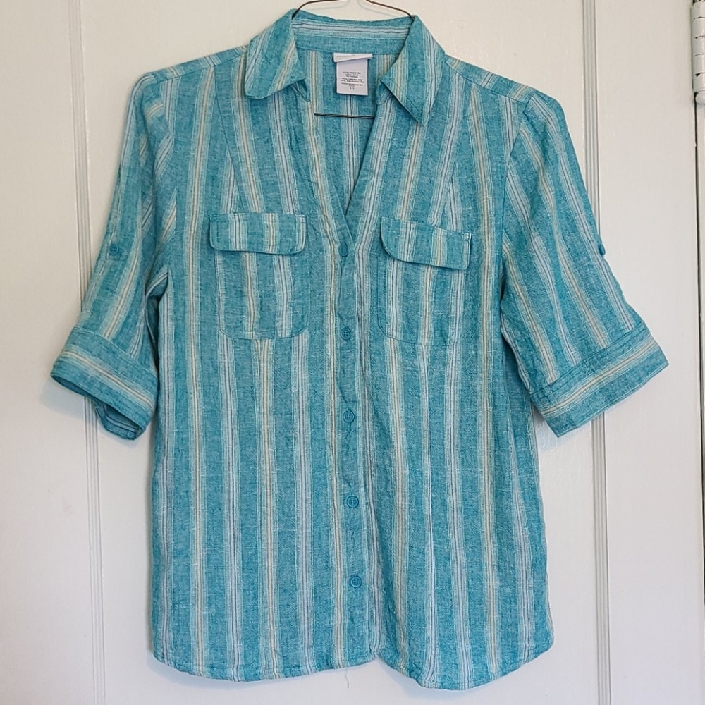 Women's Linen Blend 3/4 Sleeve Button-Up Top
